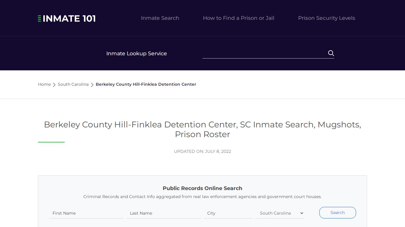 Berkeley County Hill-Finklea Detention Center, SC Inmate ...